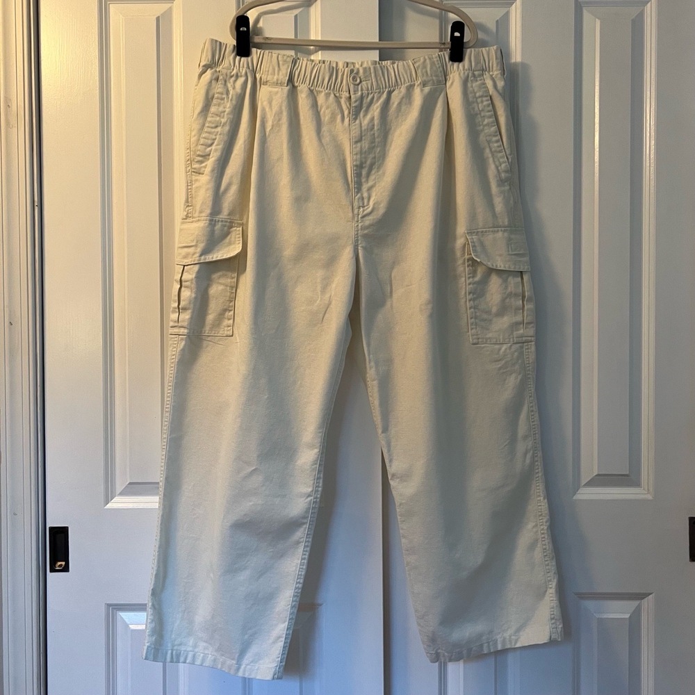 Island Passport Linen Blend Cargo Pocket Cream Elastic‎ Waist Pants Size 2X